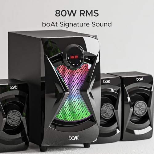 Image of boAt Blitz 1500 Pro Bluetooth Speaker w / 80W Signature Sound, 4.1-Channel Surround Sound, RGB LEDs, BT v5.0, AUX Port, USB Port, SD Card Slot, FM Radio, EQ Modes & LED Display (Space Black)