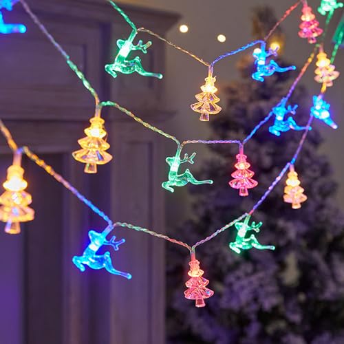 Luces de Cadena de Navidad 9.8 Ft 20 LED Árbol de Navidad Reno Luces de hadas Guirnalda de Navidad Guirnalda De Luz De Batería Alimentada Para Decoraciones Navideñas Interior Exterior Fiesta De Año