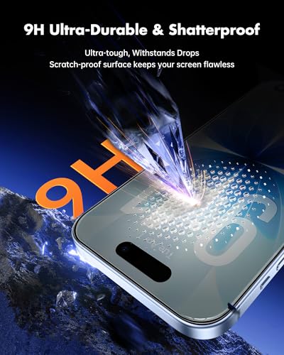 Image of UNBREAKcable Privacy Screen Protector for iPhone 17, Shatterproof Tempered Glass [True 28Anti Spy] [9H Hardness] [Easy Installation Frame] Private Protector for iPhone 6.3inch-2 Pack