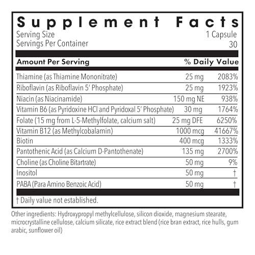 Image of MethylPro B-Complex + L-Methylfolate 15 mg - Methylated Vitamin B Complex for Women and Men, Cellular Energy Support with Folate, Niacin and Biotin, VIT B Supplement - 30 Vegan Capsules (Pack of 2)
