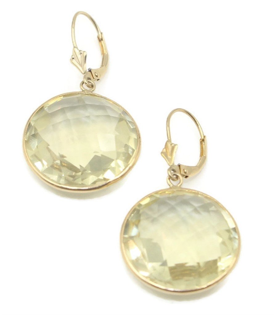 Citrine Round Dangle Earrings,14K Yellow Gold Leverbacks
