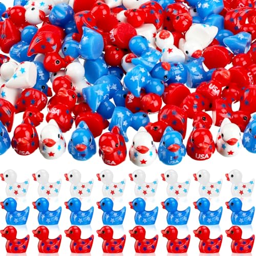 Wesiti 100 Pcs Patriotic Mini Ducks 4th of July Tiny Resin Ducks Bulk Red White Blue Independence Day 250th Anniversary Memorial Day for Home Party Office Decor Gift