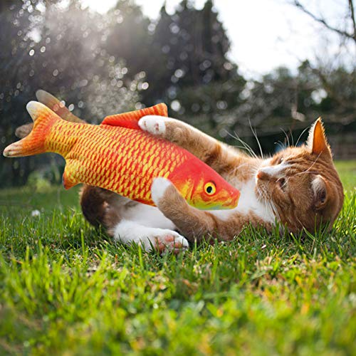 Malier Electric Fish Cat Toys, Realistic Plush Moving Fish Cat Toys, USB Rechargeable Flopping Kitten Toys, Wagging Catnip Toys, Interactive Cat Chew Toys Supplies for Cats Kitten Kitty (Red) - Thumbnail 6