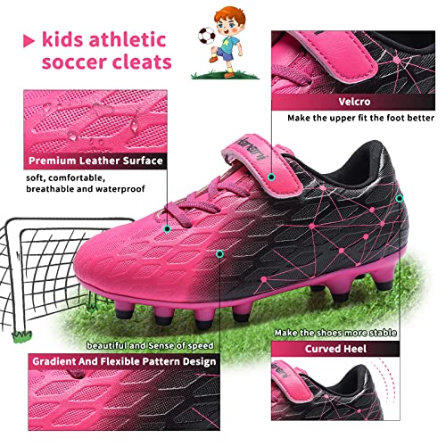 Hanani Boys Girls Soccer Cleats Kids Football Shoes Youth Baseball Cleat Outdoor & Indoor Firm Ground Soccer Shoe Chool Performance Futsal Sneaker (Little Kids/Big Kids) Fuchsia Black #TOP1