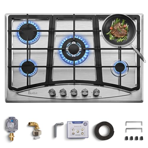 2 Burner Propane Gas Cooktop, 12" Inch LPG/NG Dual Fuel Built-in Gas Stove Top, Stainless Steel Electronic Ignition Gas Hob for Apartment, Outdoor, RVs(L12"×W20")