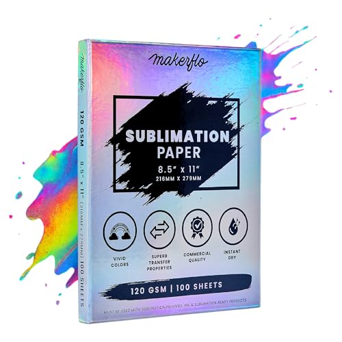 MakerFlo Sublimation Transfer Paper, 8.5 x 11 in, 120GSM, 100 Sheets