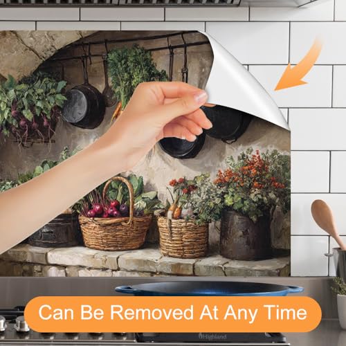 Image of Rustic Vegetable Kitchen Backsplash Peel and Stick, 35.4x23.6 in