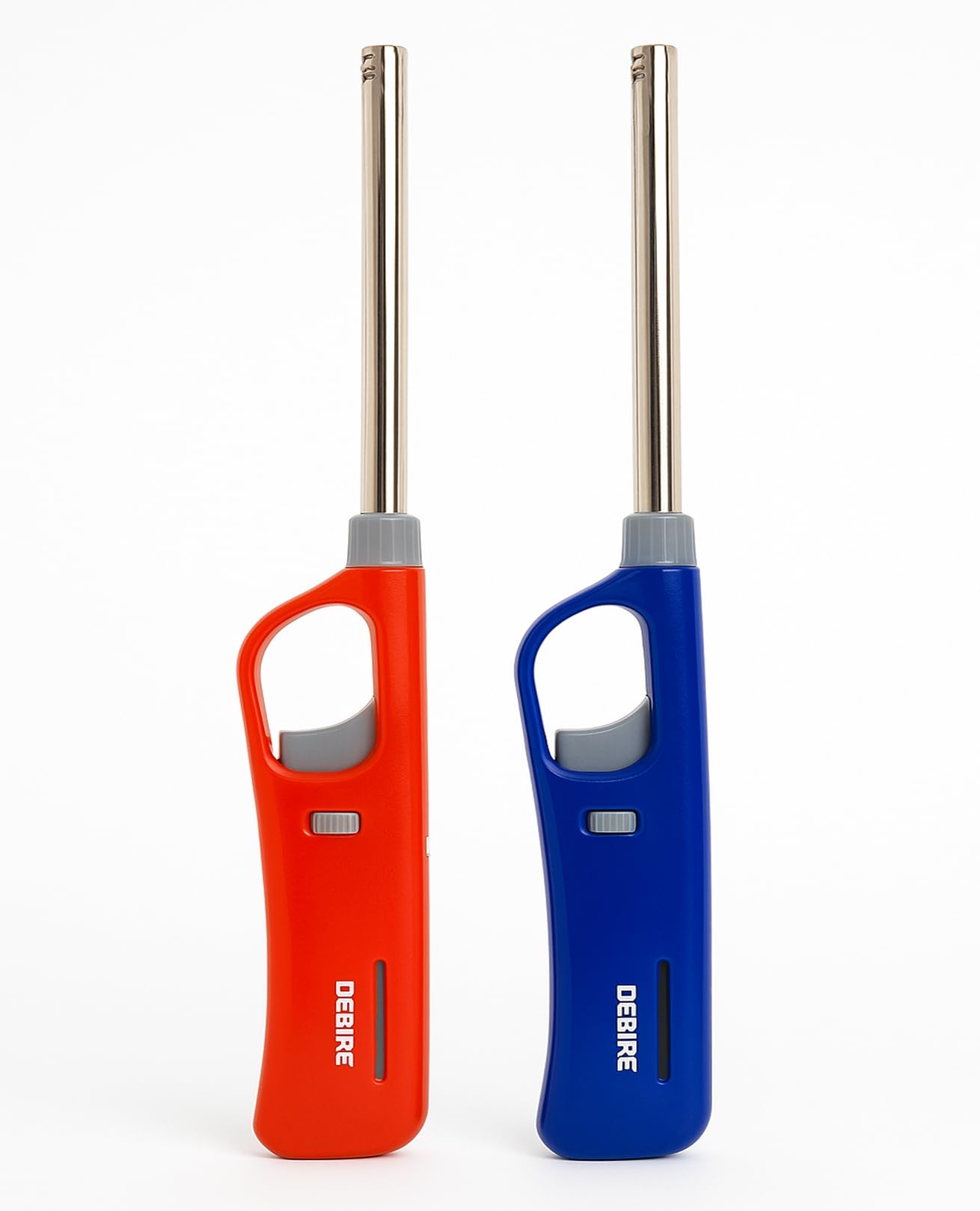 Gas Lighter for Kitchen, Candle Lighting, Refillable and Flame Adjustable Lighter for Gas Stove, Built-in Safety Lock, Multicolored Liter (Red-Blue, Pack of 2)