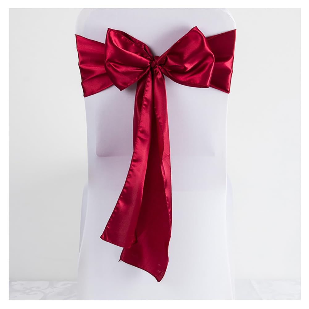 Yurosiay Satin Chair Bows 17 x 275 cm Wedding Decoration Chair Sash Bow Ties Satin Sashes Chair Bows for Wedding Banquet Birthday Party Hotel Home Burgundy Pack of 5 — image 1
