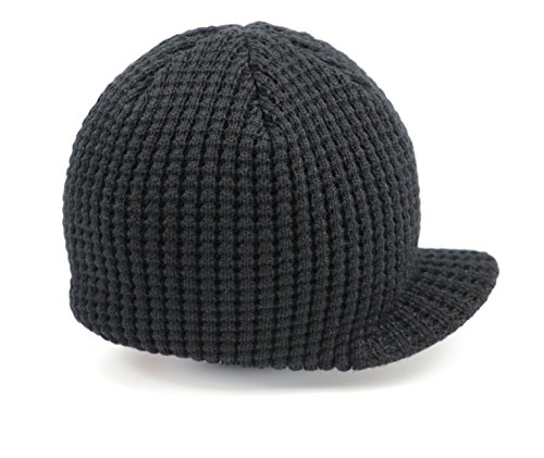 Born to Love Baby Boy's Stripe Visor Beanie with Tag Baby Hat, L Black Waffle2