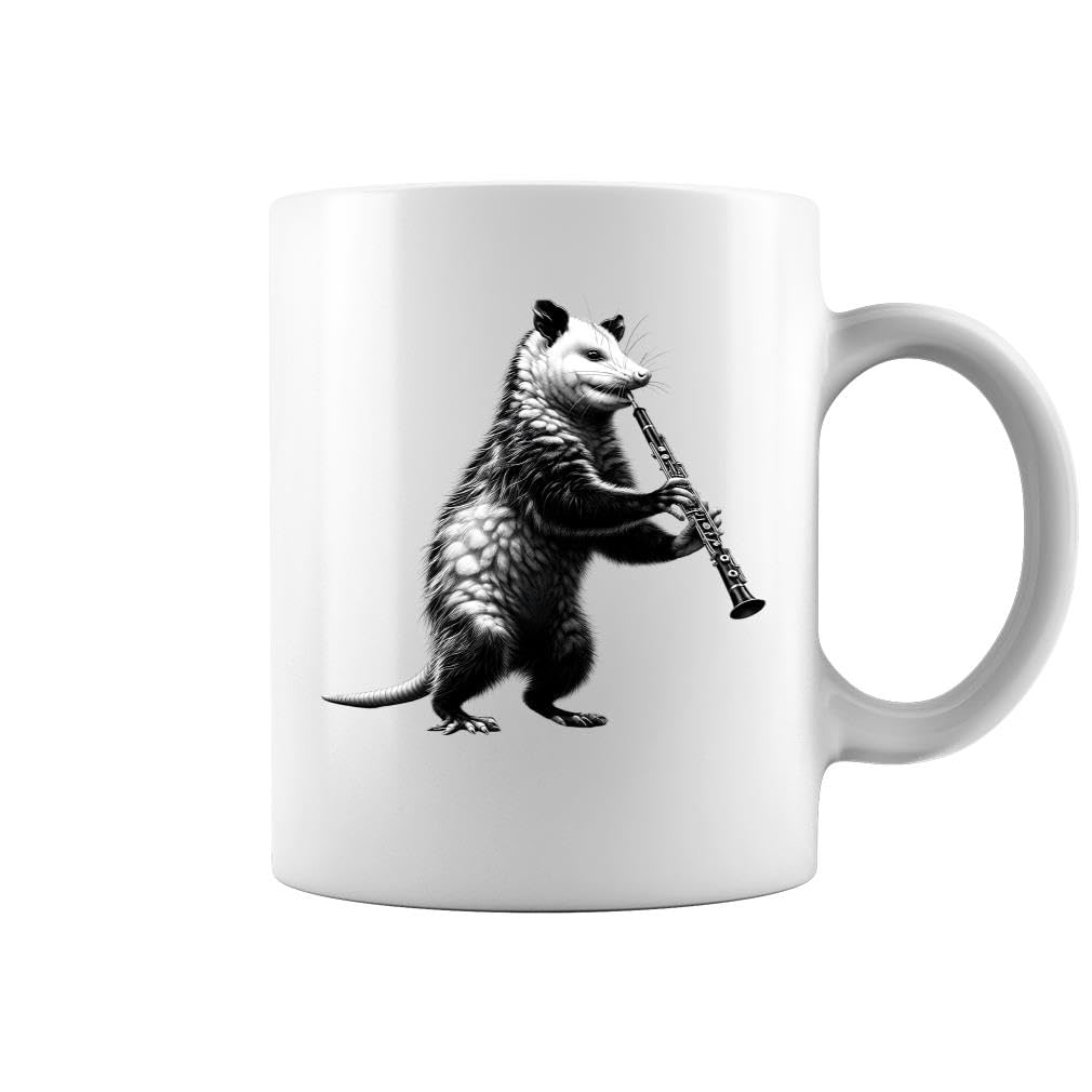 Vintage Possum Opossum Playing Oboe Oboist Oboe Player White Mug - Printed on Both Sides