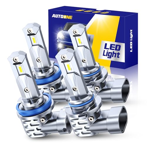 AUTOONE H11/H9/H8 9005/HB3 LED Bulbs Combo 80000LM 900% Brighter H11 9005 White 6000K Fog Lights Canbus 10YR Lifespan Pack of 4