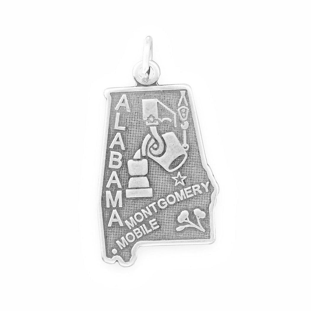 Welcome To Yellowhammer State! Oxidized 925 Sterling Silver Alabama State Charm Pendant Necklace 14.5mm X 29mm Jewelry for Women
