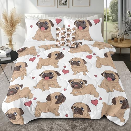 Sleepwish 4 Pieces Pug Comforter Set - Cute Puppy Dog Full