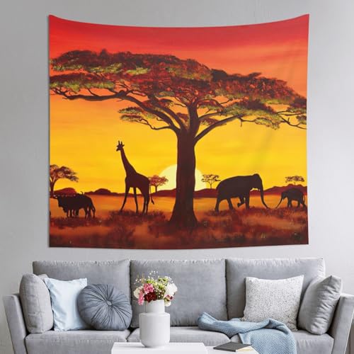 Grande tapisserie de chambre imprimé safari tissu déco murale salon 152 x 130 cm