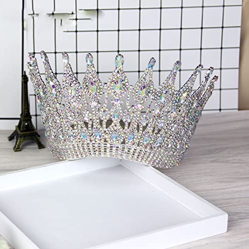 Corona de boda de cristal magnífico para novia europea redonda grande plateada