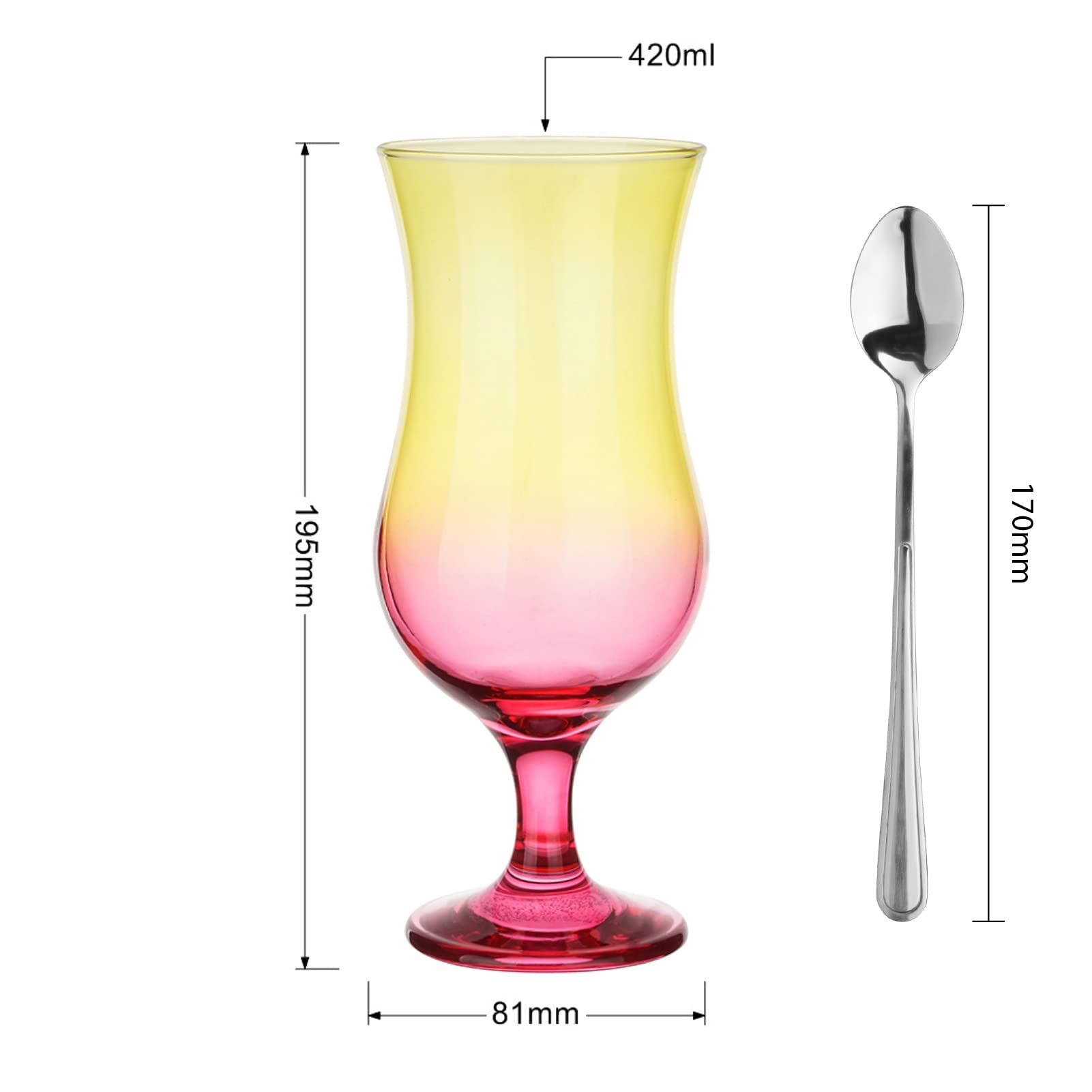 Glasmark A570032-0420-5246-LD Set di 6 Bicchieri da Cocktail Max 480 ml Rosa colorato + cucchiaino Lungo, Vetro e Acciaio Inox