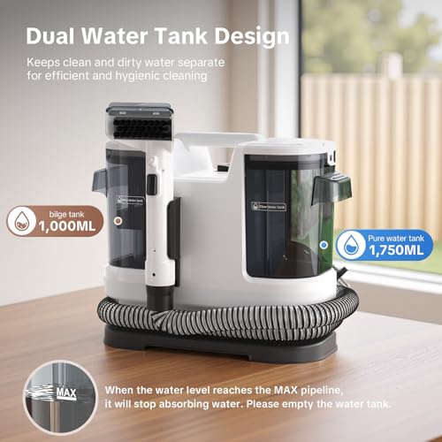 Image of Couch Cleaner Machine -600W Motor 20Kpa Suction Upholstery Cleaner Machine, Portable Carpet Cleaner with Self-Cleaning for Pet Stain, Couch, Car, Stair, and Area Rug (White)