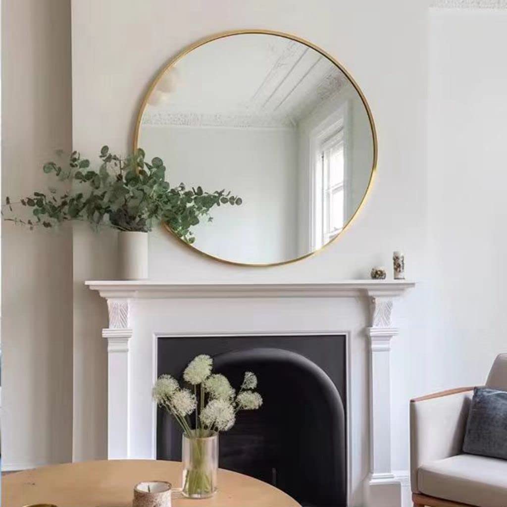 USHOWER 24" Brushed Gold Round Wall Mirror - Elegant Decor for Bathroom Vanity and Entryway with Premium Metal Frame