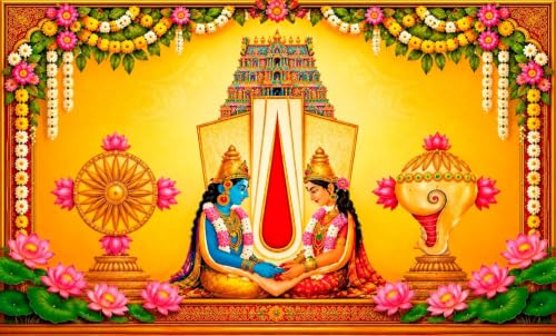 Image of Balaji backdrops Cloth for Decoration | Srinivasa Kalyanam Divine Wedding Backdrop Decoration 5x8 Feet | Lakshmi Backdrop Cloth for Decorations Pooja