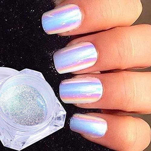 QIMEIYA 4 Jars Neon Iridescent Nail Powder Kit Set Unicorn Chrome Mermaid Effect Pigment Pearl Shell Magic Shining Powders Nails Art DIY Manicure Salon Supplies Non-Toxic Odorless Professional Use