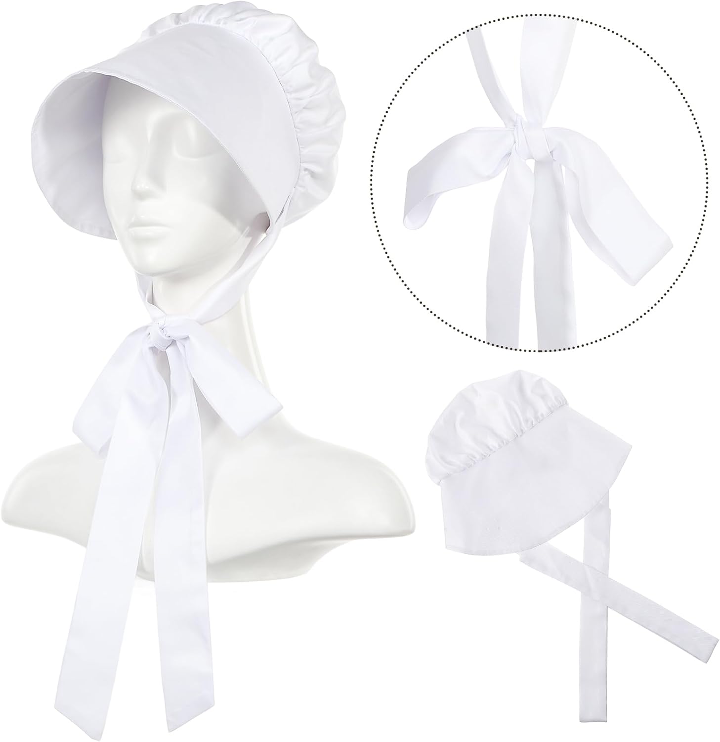 3 Pcs Halloween Colonial Costume Set Pilgrim Costume Accessory Include White Colonial Bonnet Half Apron Hand Basket Suitable for Halloween Role Playing Maid Cosplay