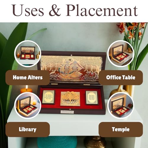 Image of Radha Krishna Charan Paduka Box l Gold Plated | Radhe Shyam Prayer Box | Charan Paduka Box for Pooja | Momento with Natural Fragrance l Decorative Showpiece l Wedding Gifts & House Warming