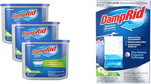 DampRid Absorbedor de humedad desechable con aroma fresco (paquete de 3, 10.5 onzas) y absorbente de humedad DampRid Fresh Scent (3 unidades, 16