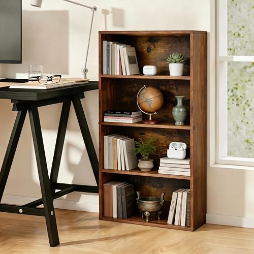 Image of HealSmart 4 Tier Bookcase, Industrial 5 Book Shelf, 9.2 inch D x 23.8 inch W x 42 inch H Tall Open Cube Storage Organizer for Home Office, Living Room, Bedroom and Dinning Room, Brown