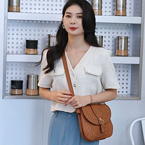 Forestfish Ladie's Pu Leather Vintage Hollow Bag Crossbdy Bag Shoulder Bag (Brown) #TOP1