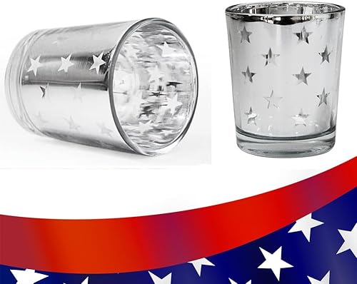 Miniatura 5 de QIAOIDEA Juego de 6 portavelas votivo de mercurio, diseño de estrella, candelabros de cristal de mercurio plateado, perfecto para el hogar, fiestas