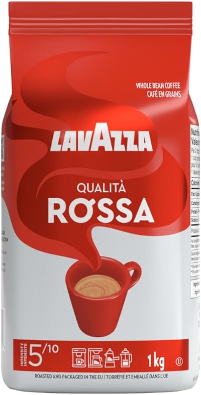 Lavazza Qualita Rossa - 6 x 1 kg Bags of Espresso Beans - Authentic Italian, Blended and Roasted in Italy, Chocolate Flavour, Full Body and Intense Aromas
