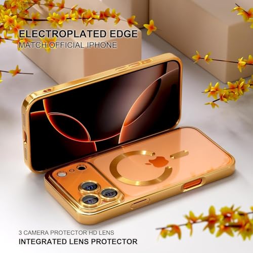 Image of VONZEE Compatible with iPhone 17 Pro Case with MagSafe, Transparent Shockproof Back Cover, Anti-Yellow Slim Protective Case with Camera Protection - Gold