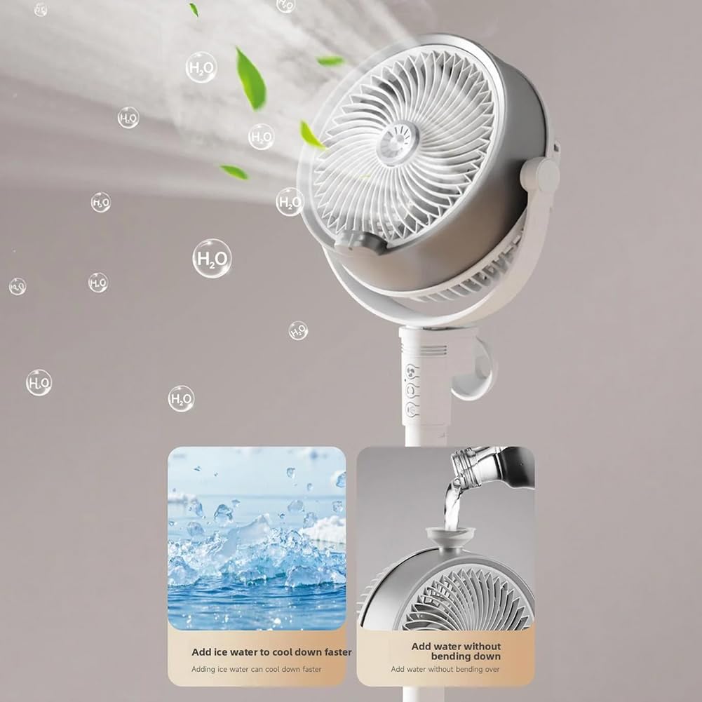Ventilatore da terra per camera da letto, ventilatore a piedistallo a motore CC, umidificatore circolatore, 4 velocità, ventilatore a piedistallo regolabile in altezza con telecomando, per