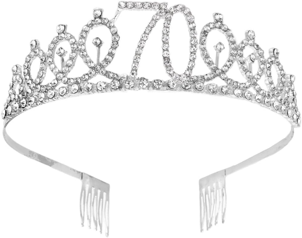Silver Rhinestone Number Crown Hair Comb for 70th Birthday Parties