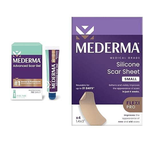Mederma El gel para cicatrices trata cicatrices viejas y nuevas, hojas de silicona para cicatrices de 0.70 onzas que mejoran la apariencia de las