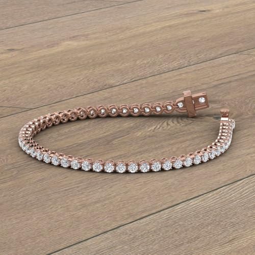 Image of 1 to 6 Carat Prong Set Round Cut Natural Diamond Tennis Bracelet for Women in 14K Gold (7 Inch) (I1-I2 Clarity)