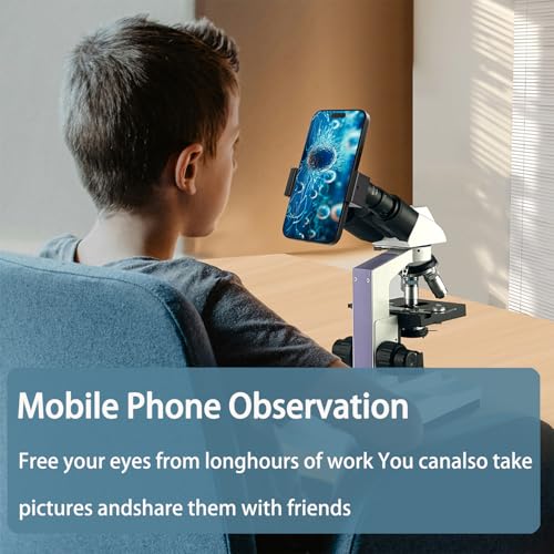 Image of Professional Trinocular Microscope 40X-5000X Magnification, Microscope for Adults, Laboratory Grade with Dual Mechanical Stage and HD USB Camera Microscopio, Complete Slides Set