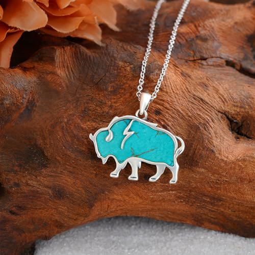 Buffalo Necklace 925 Sterling Silver Genuine Turquoises Buffalo Pendant Western Nature Gemstone Turquoise Buffalo Jewelry Gifts for Women2