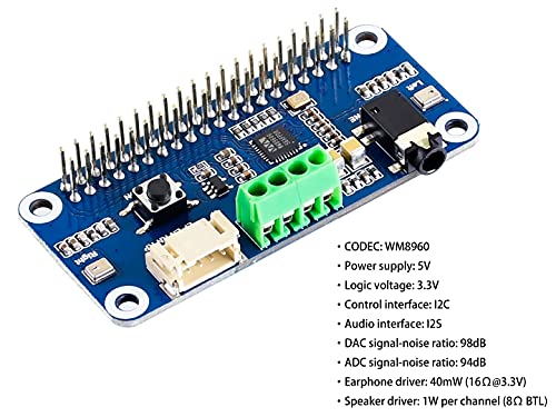 WM8960 Módulo de áudio HAT para Raspberry Pi 4B/3B+/3B/2B/B+/A+/Zero/Zero W/Pi Zero WH, WM8960 Hi-Fi
