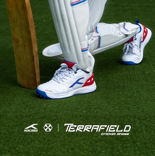 Image of Hundred TerraField Cricket Shoes | TerraSpike Rubber Studs | Embedded Support Plate for Stability | Lightweight & Durable | Ideal for Turf, Ground & Hard Surfaces | for Men