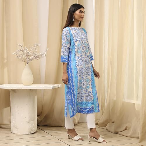 Image of BIBA Women Cotton Straight Fit Straight Printed Kurta