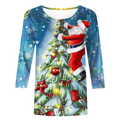 Camisetas femininas outono verão manga 3/4 gola redonda Natal kawaii engraçada blusa feminina 2024,