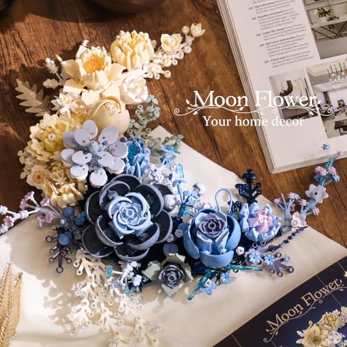 Image of Flower Building Set for Adults, Crescent Moon Floral Building Kit, Botanical Collection Home Decor, Moon Flower Display for Table or Wall, Creative Building Toy Gift for Women and Flower Lovers