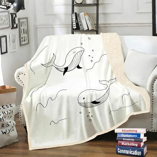 LLSZAHD Plaid Sherpa Double Face Baleine – Noir et Blanc - Couverture Chaude Automne pour Lit Simple, Canape Dangle - Plaid Doux et Moelleux 100x130 cm