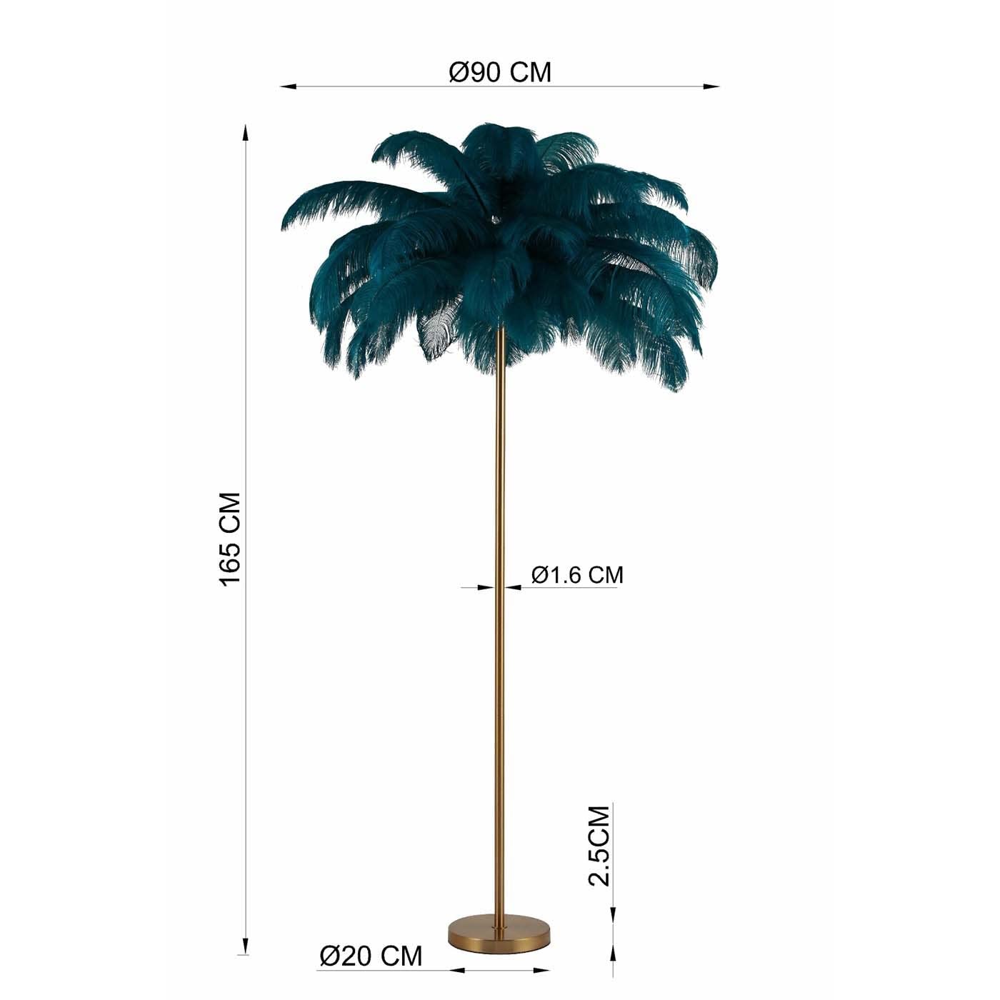 Kare Design lampada da terra Feather Palm, verde acqua, piantana, piume, stanza da letto, salone, stile boho, eleganute lussuoso, esotico, 165x65x65 (A/L/P), lampadina non inclusa