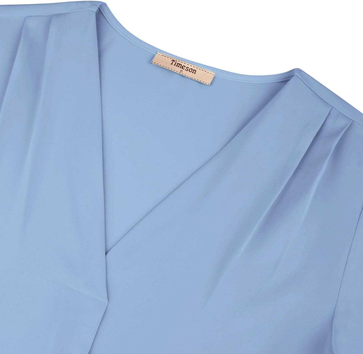 Timeson Womens Blouses for Work Professional: Summer - Short Sleeve Blouses for Women - Women's Business Attire Office Shirts Chiffon Tunics Tops Ladies V Neck Dressy Casual Clothes Blue Gray - Image 3