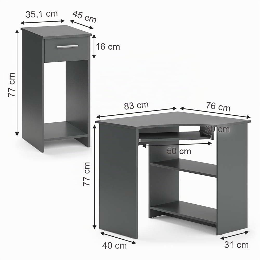 Vicco Eckschreibtisch Odin, Anthrazit, 83 x 76 cm