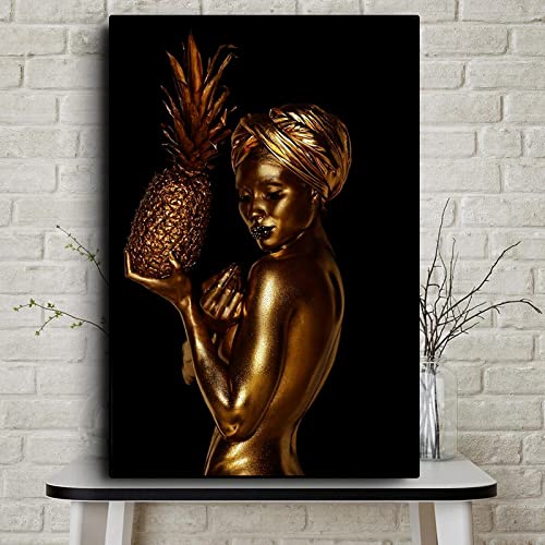 Toile africaine or pour salon moderne grand format 80x110 cm