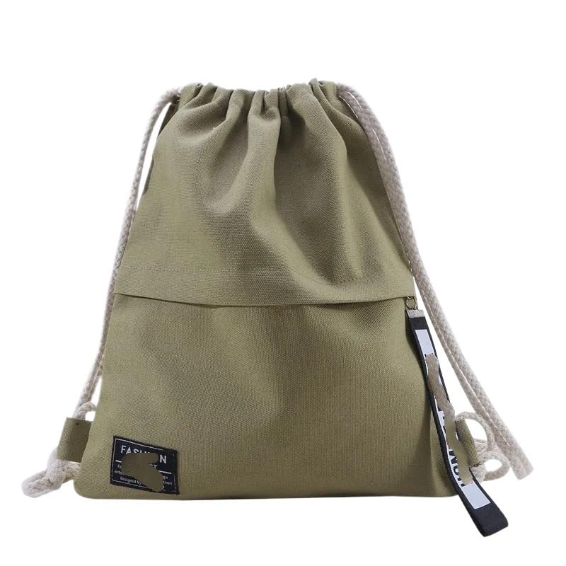 Mochila Cuerdas Bolsa de lona, ​​bolsa algodón con cordón, bolsa bolsillo for compras, escuela, viajes, almacenamiento a prueba polvo(Khaki-3pcs)